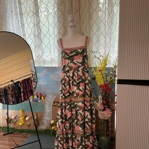 LOFT Tropical Print Maxi Dress - Pink and Green